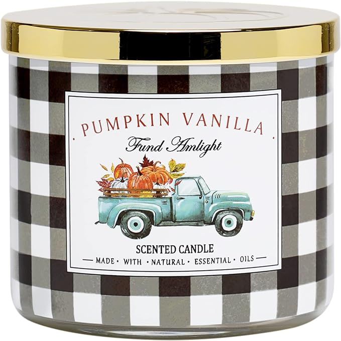 Pumpkin Candle Fall Candle Pumpkin Vanilla Secented Candle Autumn 3 Wicks Large Candle, 14 oz | Amazon (US)