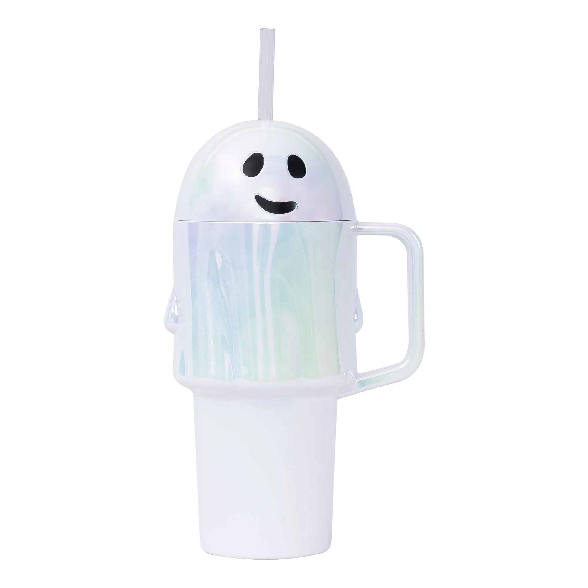 Way To Celebrate 30 oz Ghost Tumbler, White, Iridescent, with Straw, Plastic | Walmart (US)