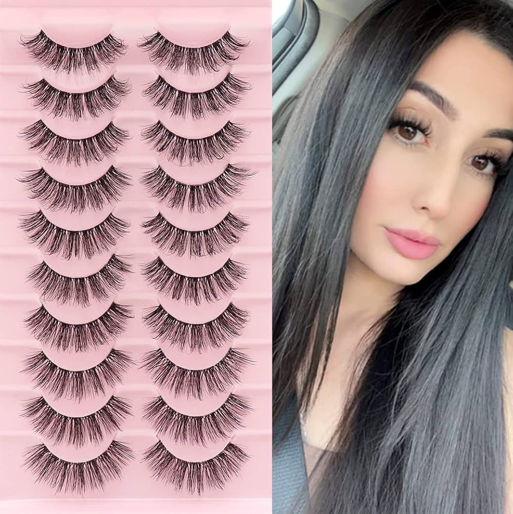 Veleasha Clear Band Lashes 10 Pairs Pack D Curl Russian Strip Lashes,Natural Look Transparent Sof... | Amazon (US)