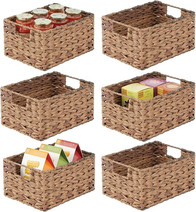 mDesign Woven Plastic Kitchen Pantry, Laundry Cube Storage Organizer Basket Bin with Handles for ... | Amazon (US)