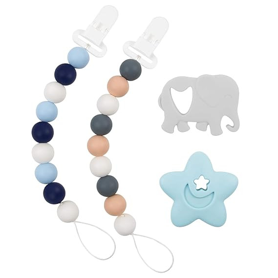 Babygoal Silicone Pacifier Clip for Boys, 2 Pack Teething Beads with Teething Toys fits Most Paci... | Amazon (US)