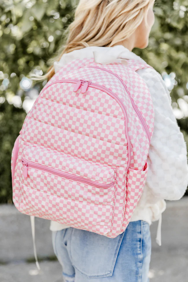 Pink Checkered Travel Backpack | Pink Lily