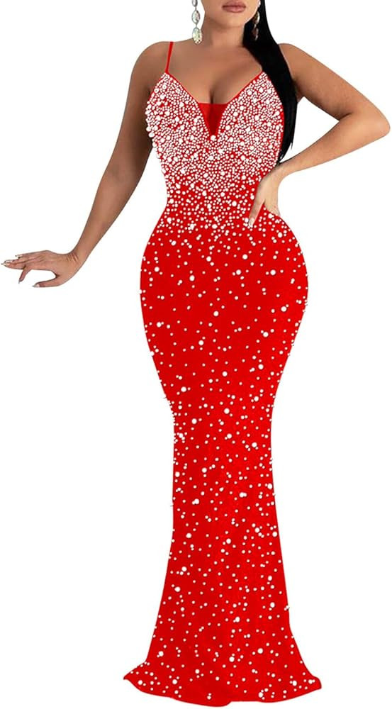 MAYFASEY Women's Sexy Elegant Rhinestone Hot Drilling Process Bodycon Dress Party Club Night Out ... | Amazon (US)