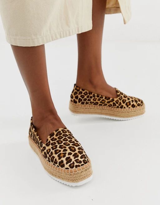 ASOS DESIGN Jenna leather leopard flatform espadrilles | ASOS US