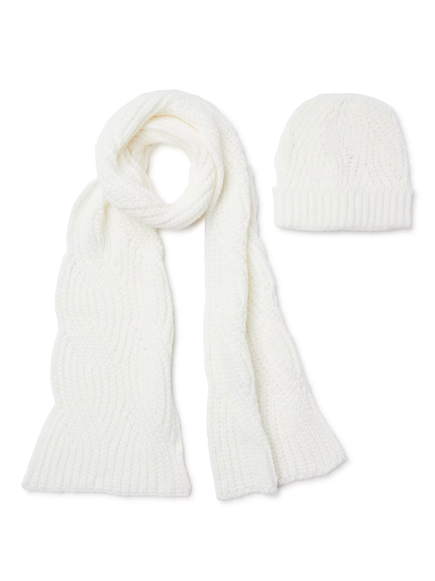 Time and Tru Adult Women's Cable Knit Beanie and Scarf Set, 2-Piece | Walmart (US)