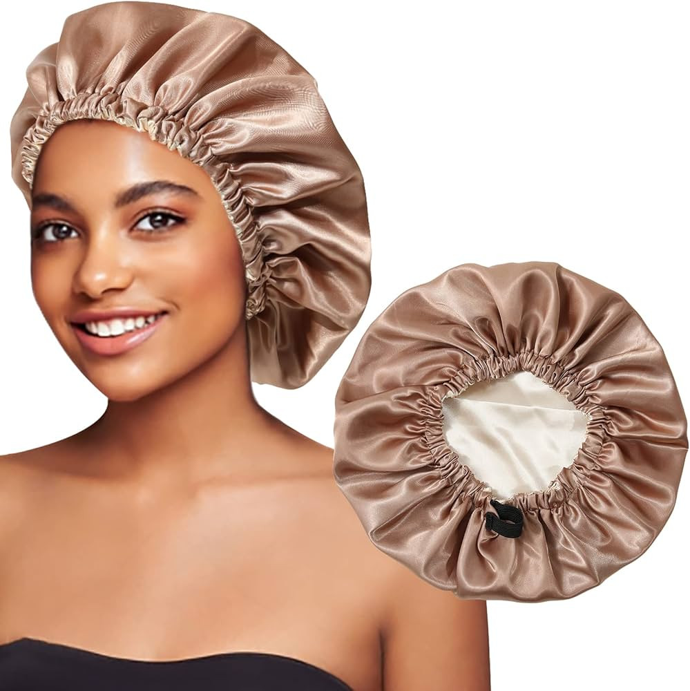 Satin Bonnet Silk Sleeping Cap - Silk Like Hair Wrap for Sleeping Large Reversible Hair Cap for C... | Amazon (US)