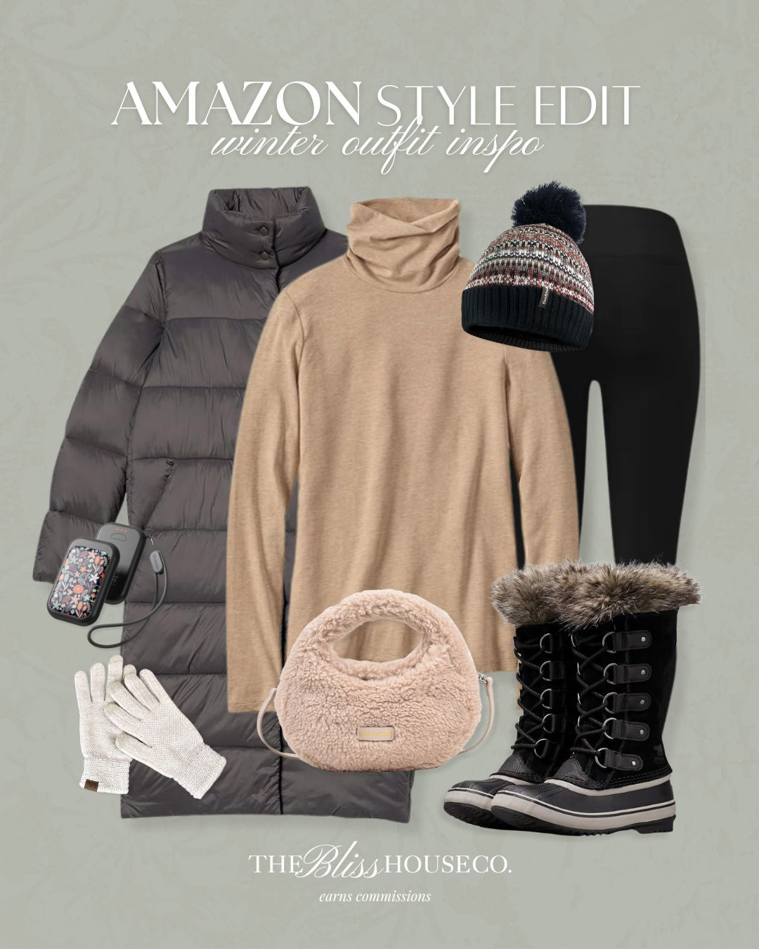 Winter outfit inspo all from Amazon! Winter fashion, cold weather style, cozy turtleneck, waterproof boots, soft fleece leggings, thermal gloves, fleece jacket, fluffy purse, rechargeable hand warmers, stylish beanie, affordable Amazon fashion, style 

 #LTKootd #LTKSeasonal #LTKFindsUnder50
