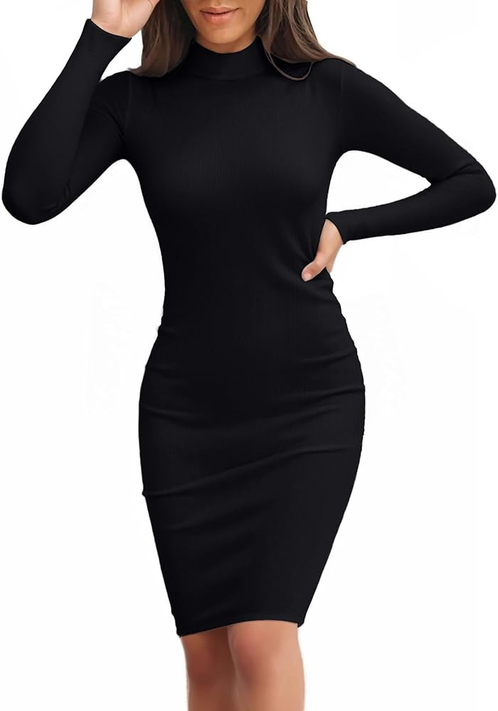 Valiamcep Women's Basic Dress | Long Sleeve, Mock Neck, Ribbed, Slim Fit, Bodycon, Mini, Pencil | Amazon (US)
