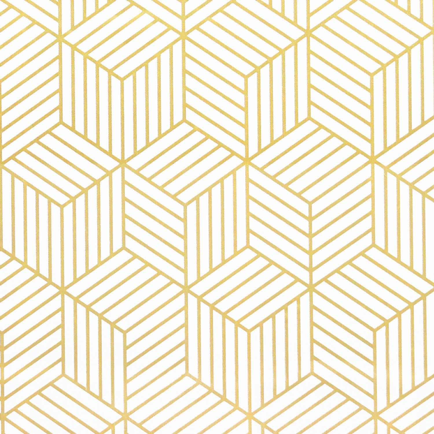 White and Gold Geometry Stripped Hexagon Peel and Stick Wallpaper Gold Stripes Wallpaper White Pa... | Amazon (US)