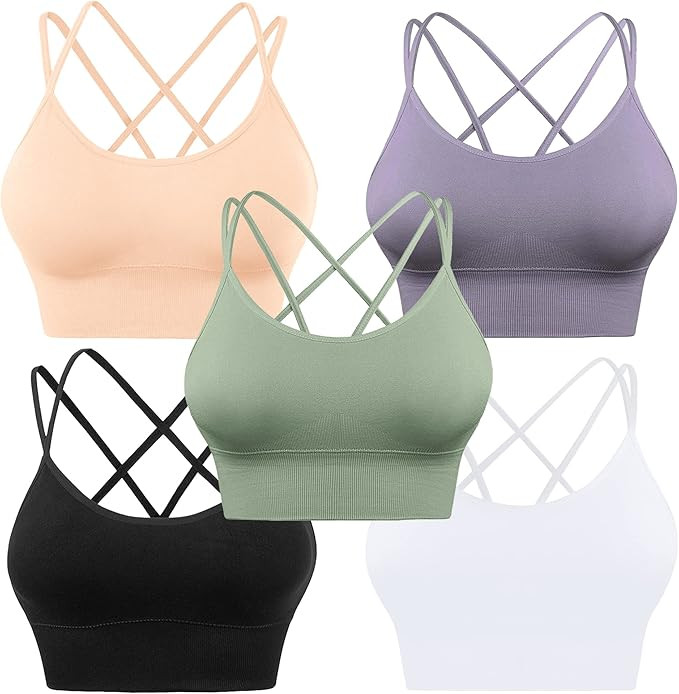 Evercute Cross Back Sport Bras Padded Strappy Criss Cross Cropped Bras for Yoga Workout Fitness L... | Amazon (US)