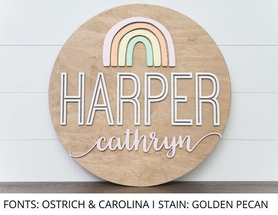 Rainbow round wood nursery name sign 24", name sign for nursery girl, boy, above crib sign  baby ... | Etsy (US)