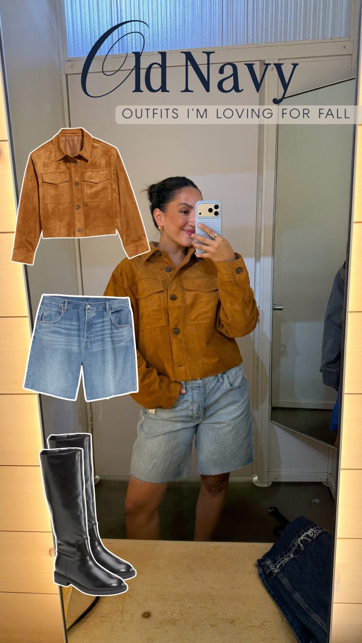 Old Navy outfits I’m loving for fall: a jacket + denim shorts + tall boots combo

—right now old navy has a sale going on for 50% off EVERYTHING! 


Sales, Fall Outfit Inspo, OOTD, mirror selfie, seasonal fits, women’s fashion, autumn apparel