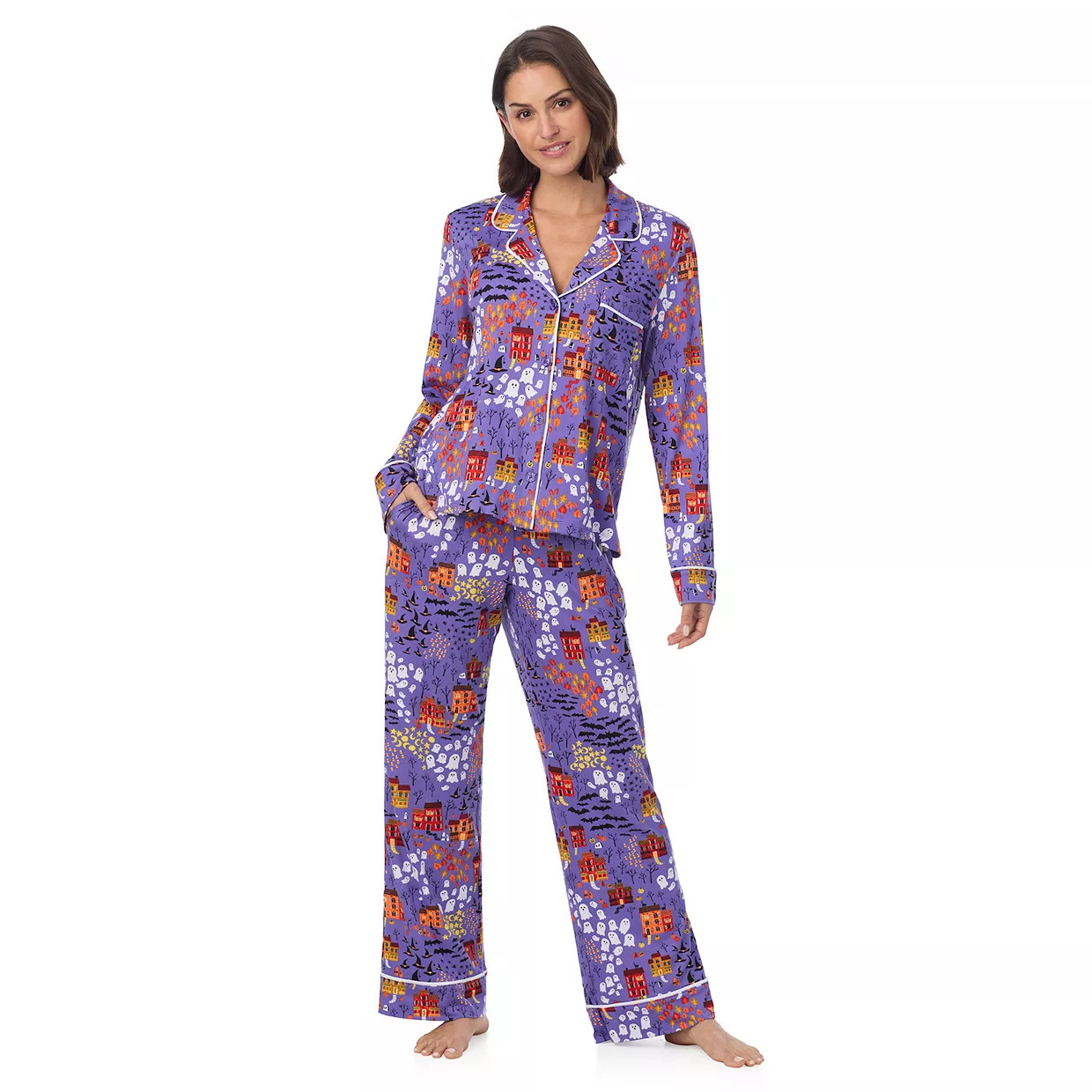 Women's Beauty Sleep Social Halloween 2-Piece Cozy Notch Long Sleeve Pajama Top & Pajama Pants Se... | Kohl's