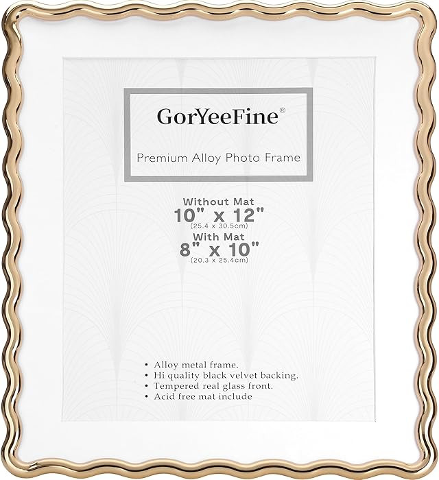 Gold 10x12'' Heavy-Duty Zinc Alloy Picture Frames with Acid Free Mat for 8x10'',Wave Design Gold ... | Amazon (US)