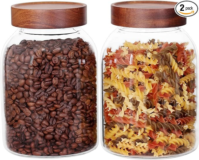 LEAVES AND TREES Y 67 OZ Glass Jar with Screw Lid, Set of 2 Glass Canister with Airtight Wooden L... | Amazon (US)