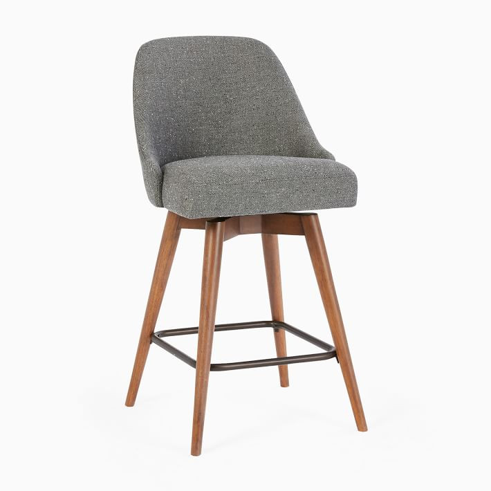 Mid-Century Upholstered Swivel Counter Stool - Wood Legs | West Elm (US)