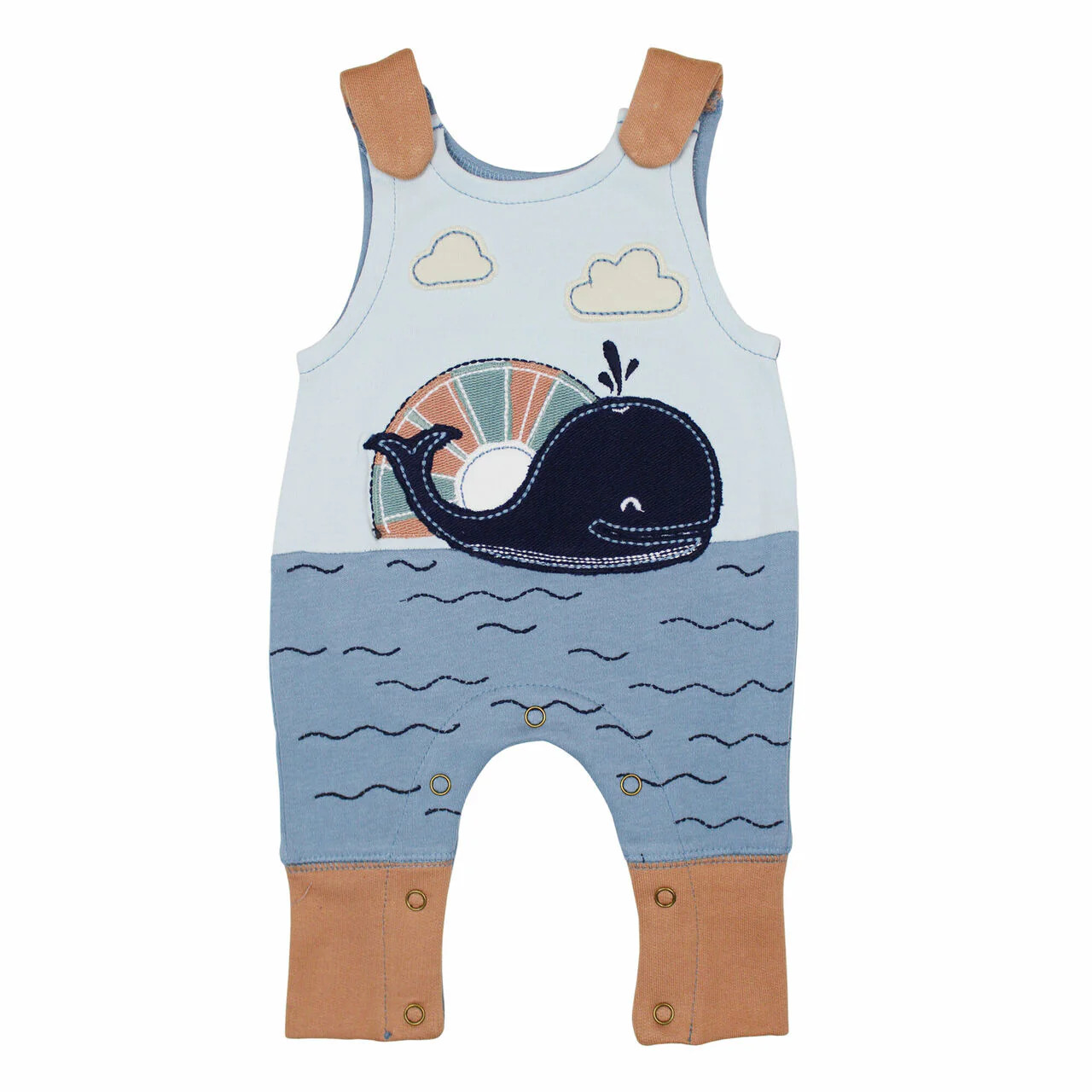 Organic Appliqué Harem Romper in Whale | L'ovedbaby