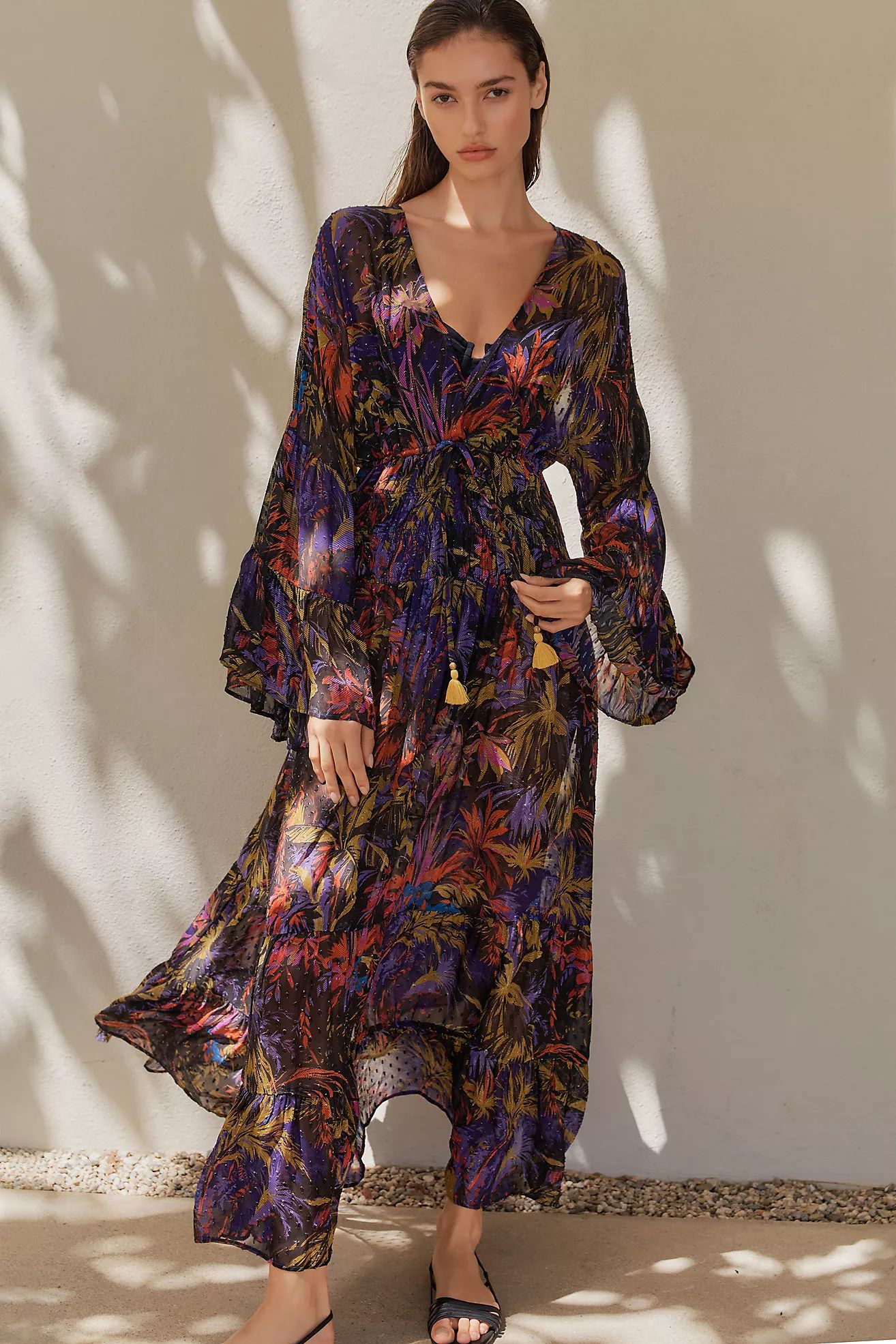By Anthropologie Long-Sleeve Sheer Romantic Maxi Dress | Anthropologie (US)