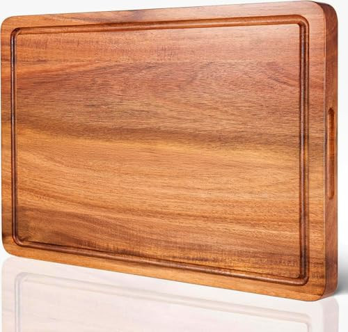 COCOBOSS Acacia Wood Cutting Board for Kitchen Wood Chopping Board - with Juice Slot and Convenient Handles (Medium 15"L x 10"W x 1"Th) | Amazon (US)