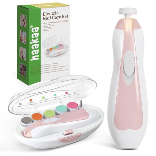 haakaa Baby Nail Trimmer Electric Safe Baby Nail Clippers Baby Nail File Kit Manicure Set, Trim Polish Grooming kit for Newborn Toddler or Adults Toes Fingernails, 6 Grinding Heads and LED Light | Amazon (US)