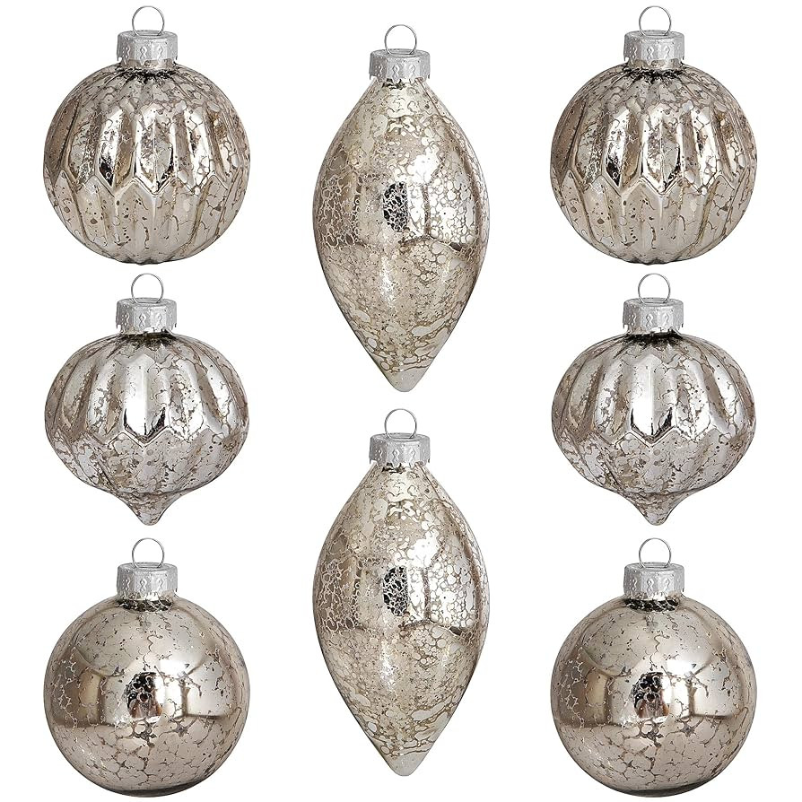 Deloky 8 Pcs Mercury Glass Christmas Hanging Ornaments - Silver, Vintage Glass Ball Ornaments for... | Amazon (US)