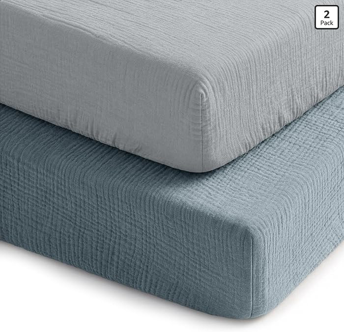 Comfy Cubs 100% Muslin Crib Fitted Sheet 2 Pack, Pacific Blue and Heather - 100% Cotton, Soft & B... | Amazon (US)