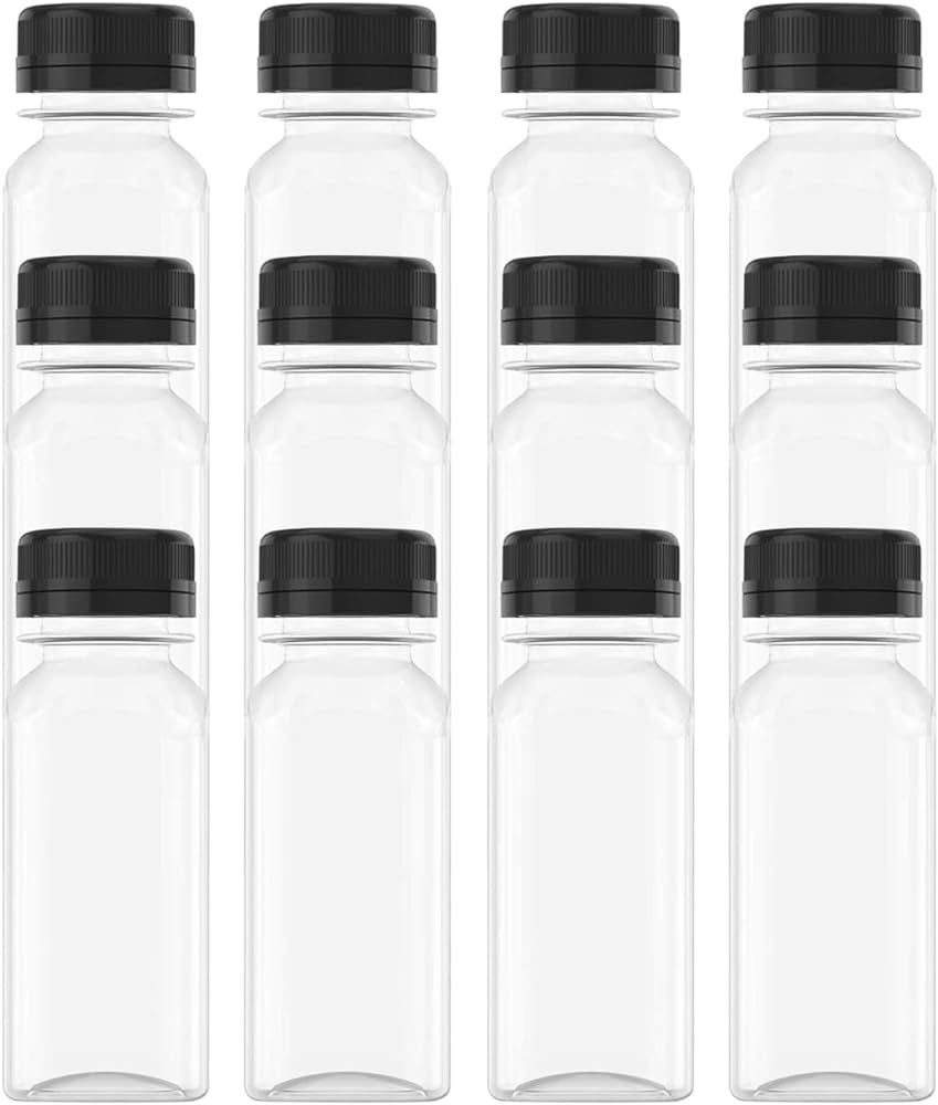 AQSXO 12 Pcs 2 OZ Mini Plastic Juice Bottles, Reusable Bulk Beverage Containers, Comes Black lid,... | Amazon (US)