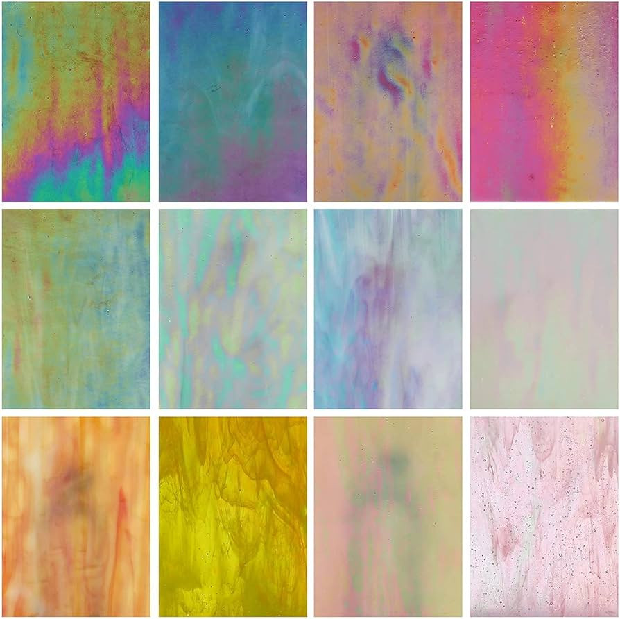 Lanyani 12 Sheets Iridescent Stained Glass Sheets for Mosaic Craft, 4x6 inch Bright Rainbow Cathe... | Amazon (US)