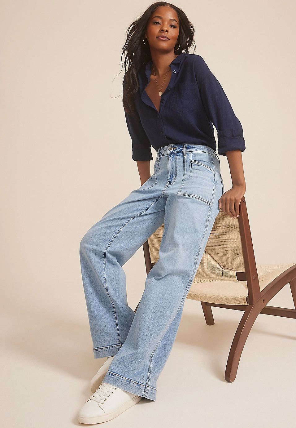 Light Patch Pocket High Rise Wide Leg Jean | Maurices