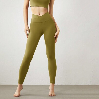 24" FeatherFitâ¢ Crossover Yoga Leggings Buttery Soft High Stretch CrossoverÂ Waist Sports Tights | SHEIN