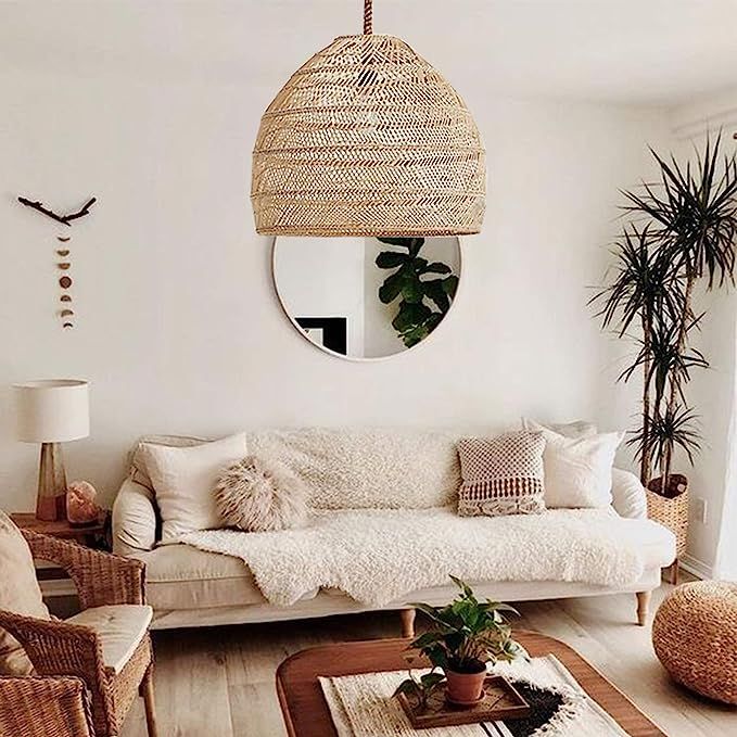 Arturesthome Natural Rattan Pendant Light,Woven Lamp Shade,Ceiling Light Shade,Handmade Lampshade... | Amazon (US)