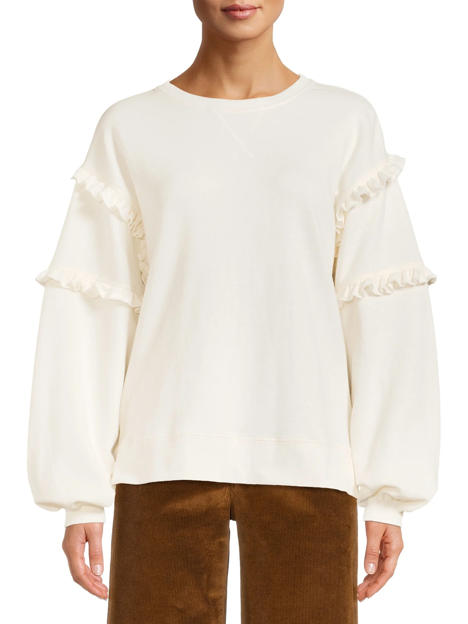 Time and Tru Women's Ruffle Sleeve Sweatshirt, Sizes XS-3XL | Walmart (US)