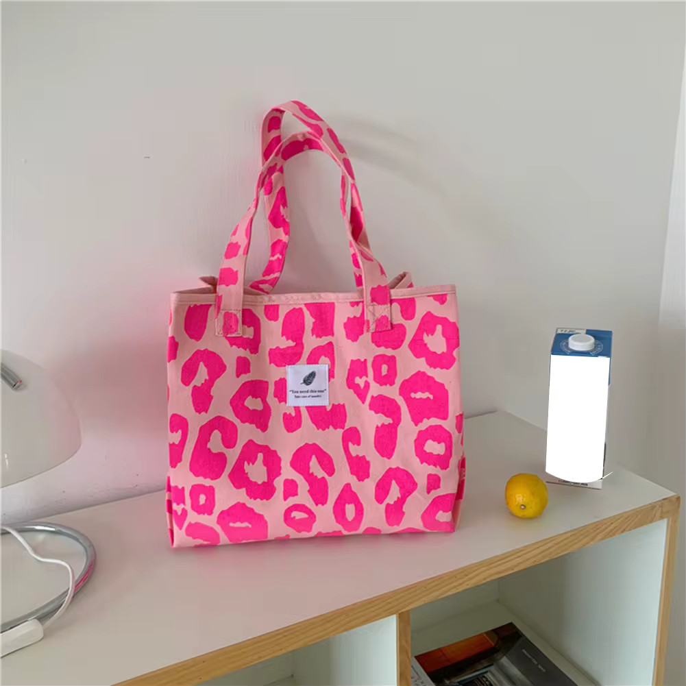 Eco-Friendly Cloth Reusable Shopping Bag Vintage Women Pink Leopard Print Canvas Shoulder Tote Ba... | AliExpress (US)