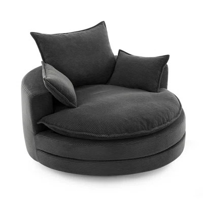 360° Swivel Sofa Chair Accent Barrel Chair 57.5" Swivel Round Chair With Dual-layer Cushion & 3 Removable Pillows For Living Room, Bedroom, Office & H | Wayfair North America