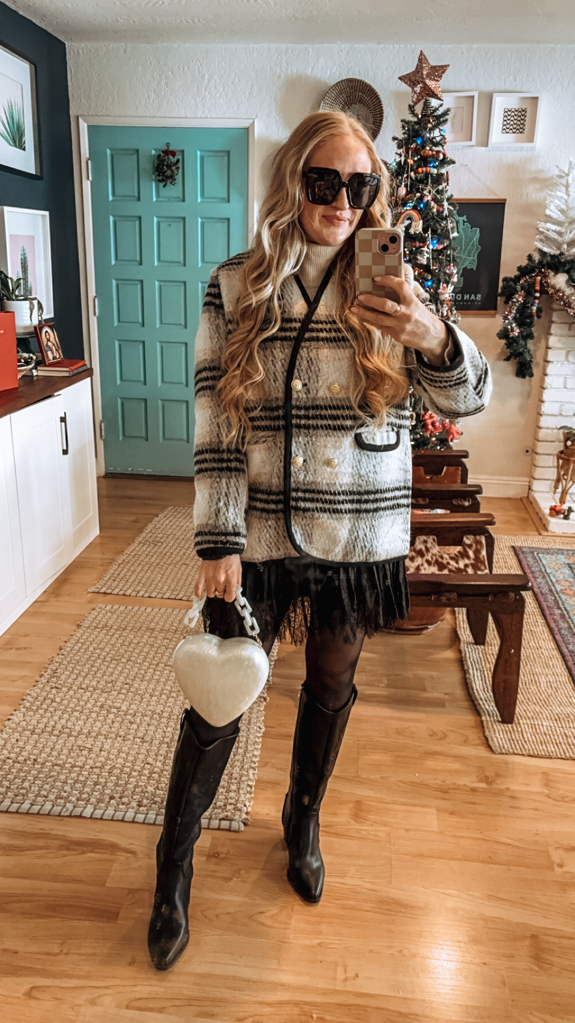 Day 4 Winter outfit idea ❄️ Cutest plaid jacket with a cozy turtleneck sweater, slip skirt, tights and boots! 

Wearing L in slip skirt and M in jacket at 150 lbs and 5’7” for reference ✨

Holiday outfit idea, holiday look, holiday party outfit, plaid jacket, black boots, cowgirl boots, boots outfit, slip skirt, holiday outfit, Christmas dress, holiday dress, winter skirt look, winter skirt, Christmas party outfit, Christmas outfit idea, Christmas style, holiday style, winter style, Christmas outfit, festive outfit, date night look

#LTKSeasonal #LTKHoliday #LTKParties