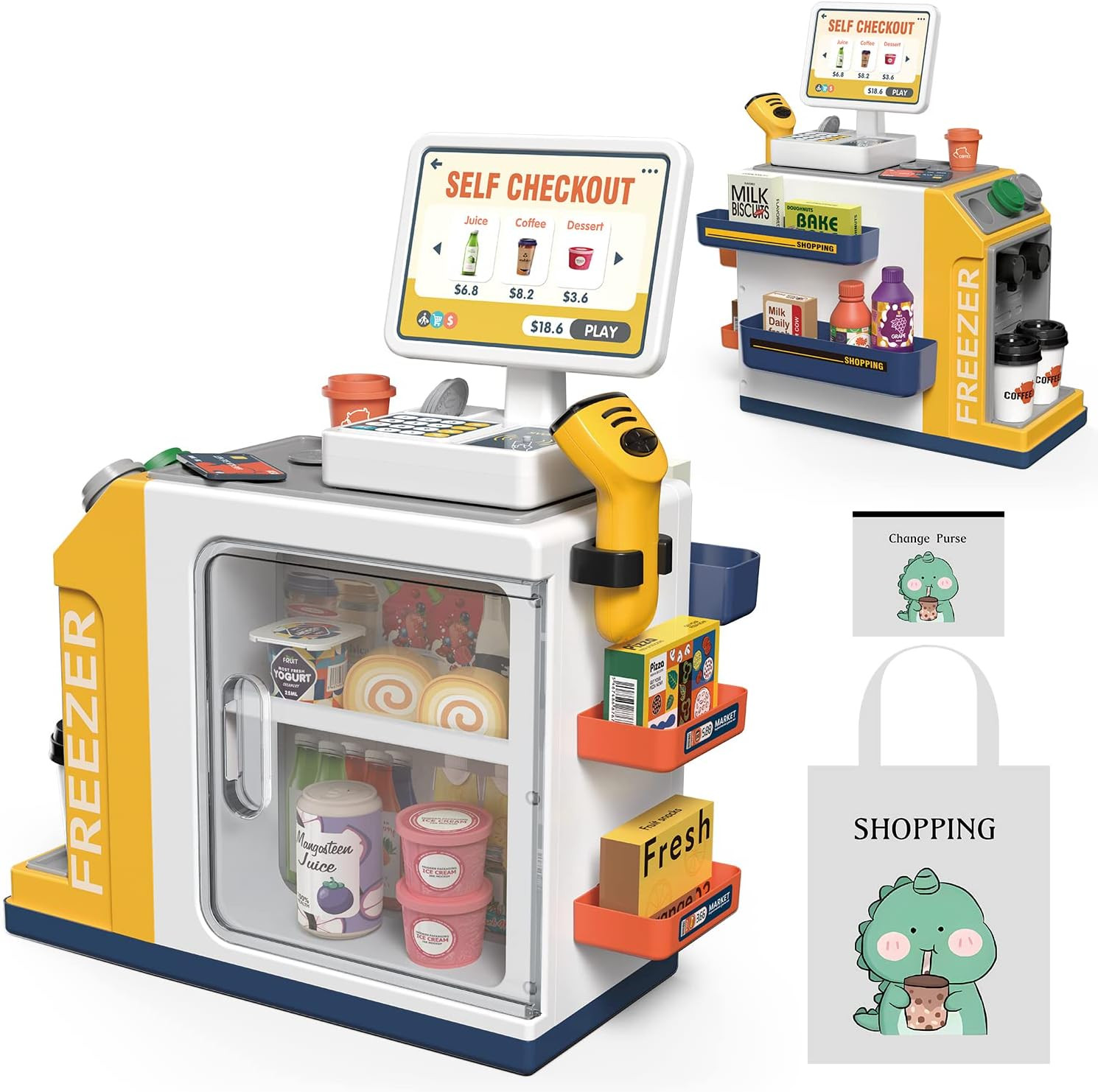 Kids Cash Register Playset - 48PCS Play Money, Calculator, Scanner,Ages 3+ | Amazon (US)