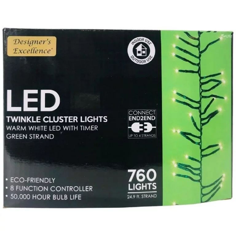 LED Twinkle Cluster Lights 24.9Ft Warm White w/ Green Strand Connect End to End - 24.9 Feet | Walmart (US)
