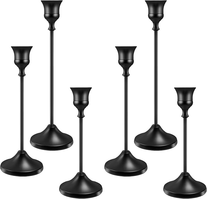 Candlestick Holders 6 PCS Metal Taper Candle Holders, KSWING Black Candle Stick Holders Set, Perf... | Amazon (US)