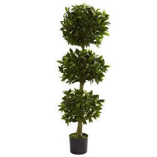 5 ft. Artificial UV Resistant Indoor/Outdoor Triple Bay Leaf Topiary | The Home Depot