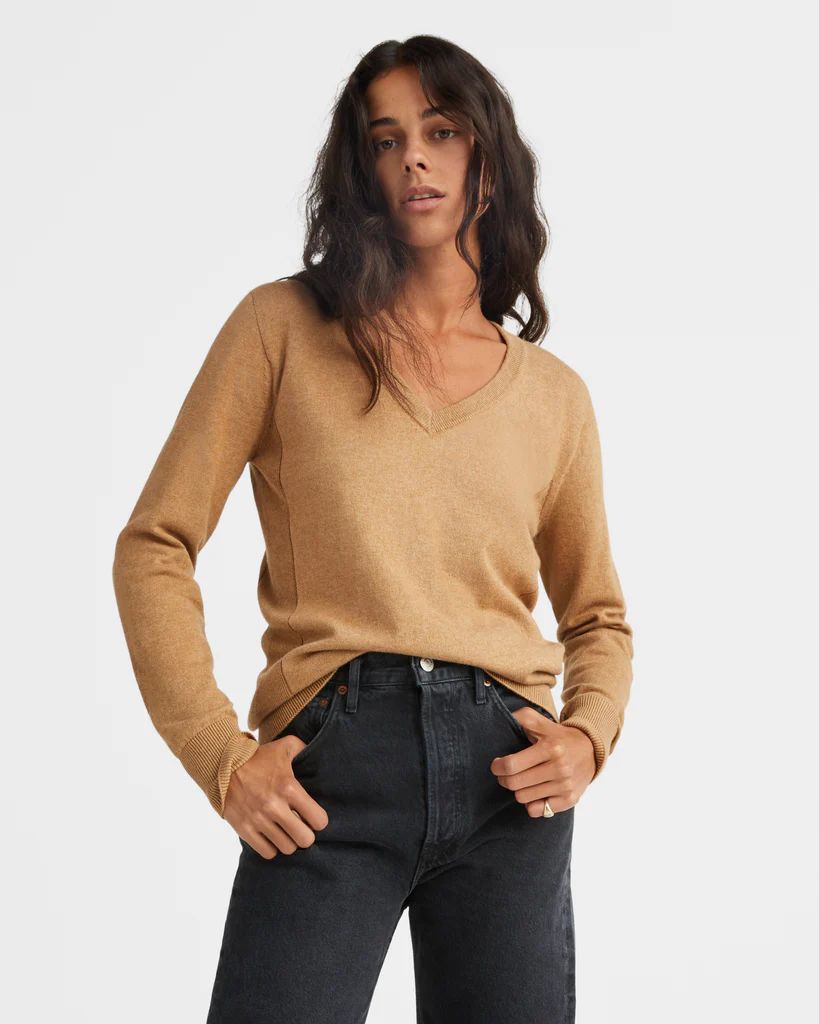 Merino Wool V-Neck Sweater - Camel Heather | American Giant