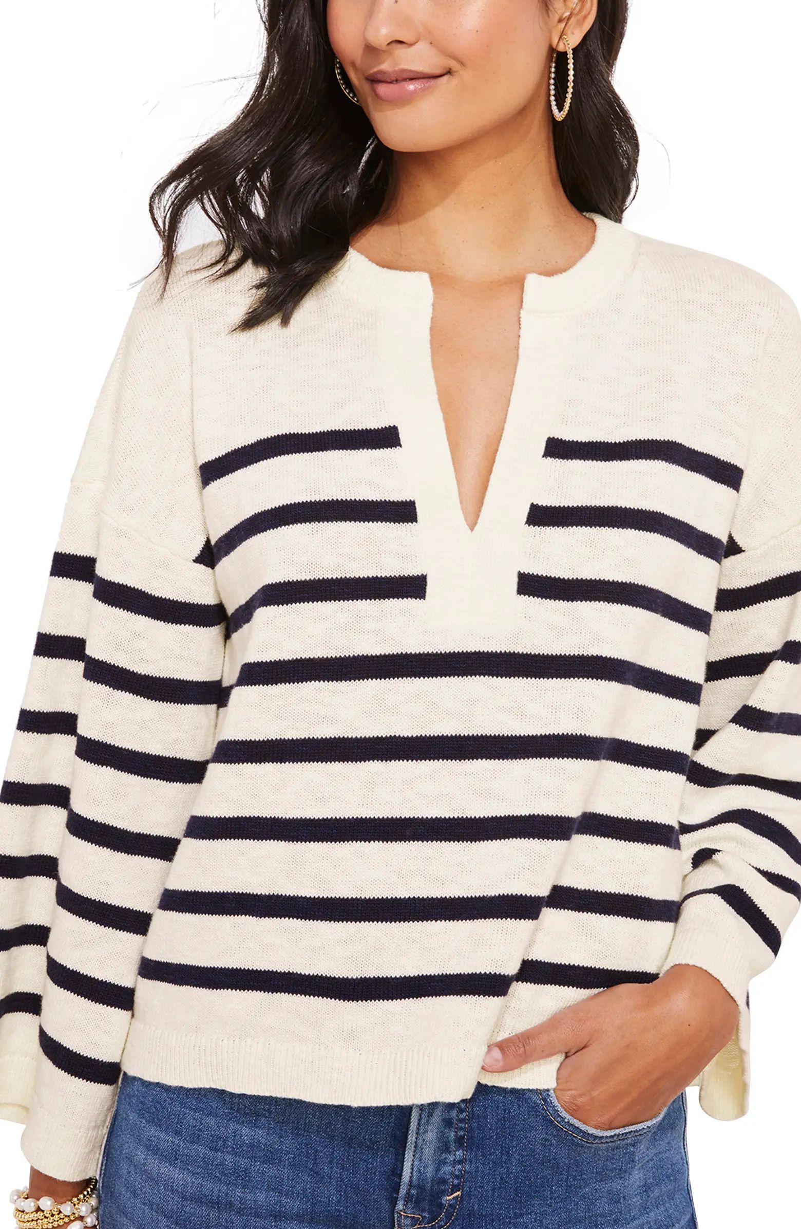 Stripe Slub Split Neck Sweater | Nordstrom