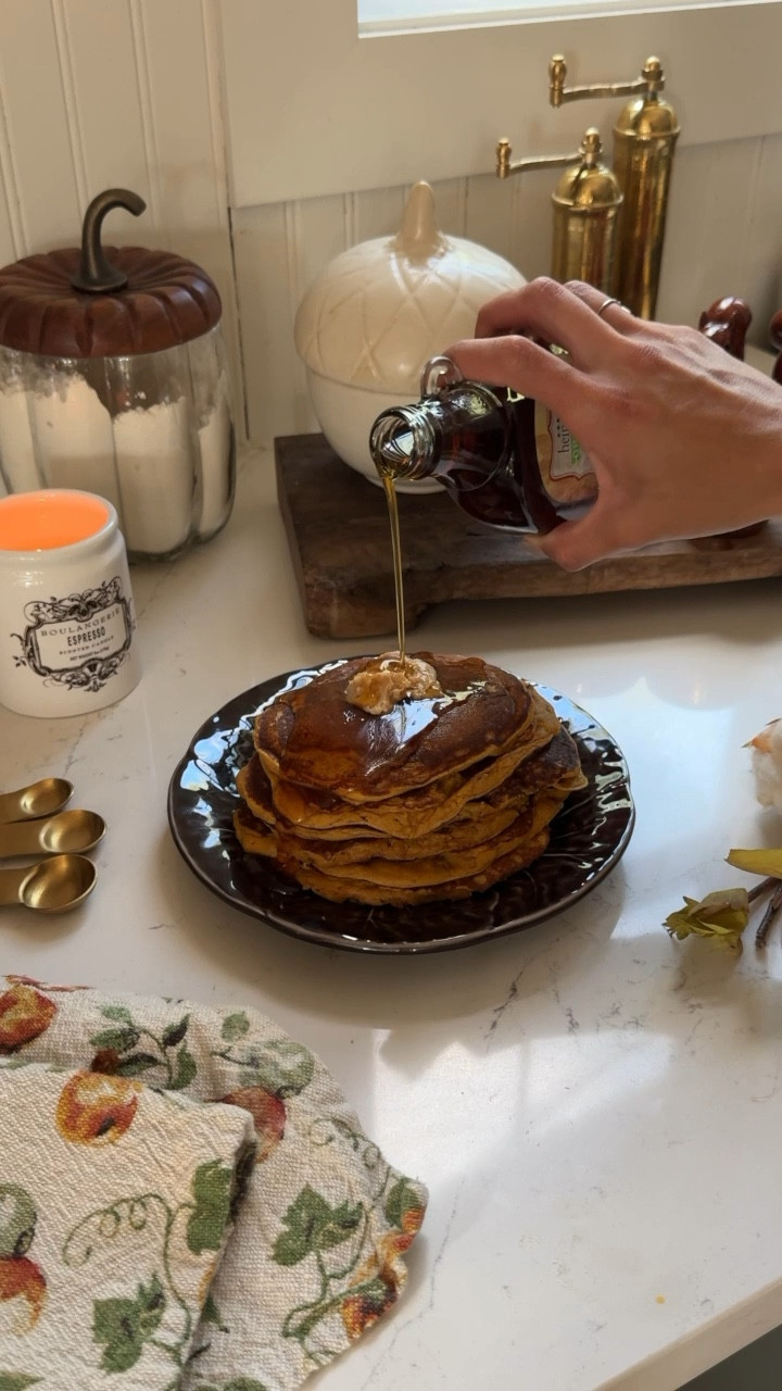 ‘Tis the season for Gilmore Girls and cozy recipes! These pumpkin pancakes are SO yummy. Inspired by Luke’s pumpkin pancakes from GG 🥞 would you try this combo!? Recipe below! 

Pumpkin Pancakes:
Ingredients:
1 cup all-purpose flour
2 tablespoons brown sugar
1 tablespoon baking powder
1 teaspoon ground cinnamon
1 teaspoon pumpkin pie spice
1/4 teaspoon salt
1 cup milk
1/2 cup pumpkin puree
1 large egg
2 tablespoons melted butter
1 teaspoon vanilla extract

Instructions:
- In a large bowl, whisk together the flour, brown sugar, baking powder, cinnamon, pumpkin pie spice, and salt
- In another bowl, combine the milk, pumpkin puree, egg, melted butter, and vanilla extract. Whisk until smooth.
- Pour the wet ingredients into the dry ingredients. Stir until just combined. 
- Heat a non-stick pan over medium heat. Lightly grease with butter
- Pour 1/4 cup of batter onto the pan for each pancake.
- Cook for 2-3 min until bubbles form on the surface and the edges look set. Flip and cook for another 2-3 minutes until golden brown.
- Serve with cinnamon butter and maple syrup

Cinnamon Butter:
Ingredients:
- 1/2 cup unsalted butter, softened
- 2 tablespoons brown sugar
- 1 teaspoon ground cinnamon
- Pinch of salt (optional)
Instructions:
- Make sure your butter is at room temperature so it’s easy to mix.
- In a small bowl, combine the softened butter, brown sugar, cinnamon, and a pinch of salt.
- mix everything together until it’s well combined and smooth.
- Transfer the cinnamon butter to a small dish and enjoy with your pumpkin pancakes!
