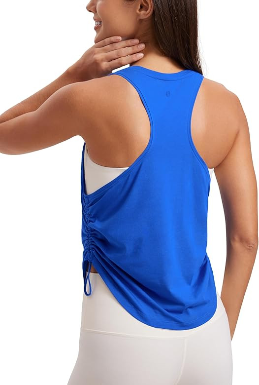 CRZ YOGA Pima Cotton Women Racerback Sleeveless Workout Tops Crew Neck Ruched Side Tanks Athletic... | Amazon (US)