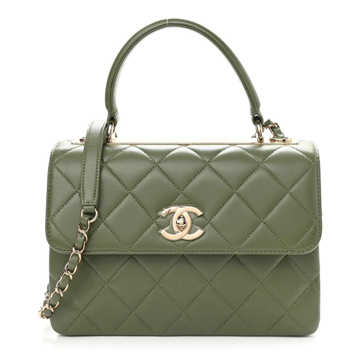 Lambskin Quilted Small Trendy CC Flap Dual Handle Bag Green | Fashionphile