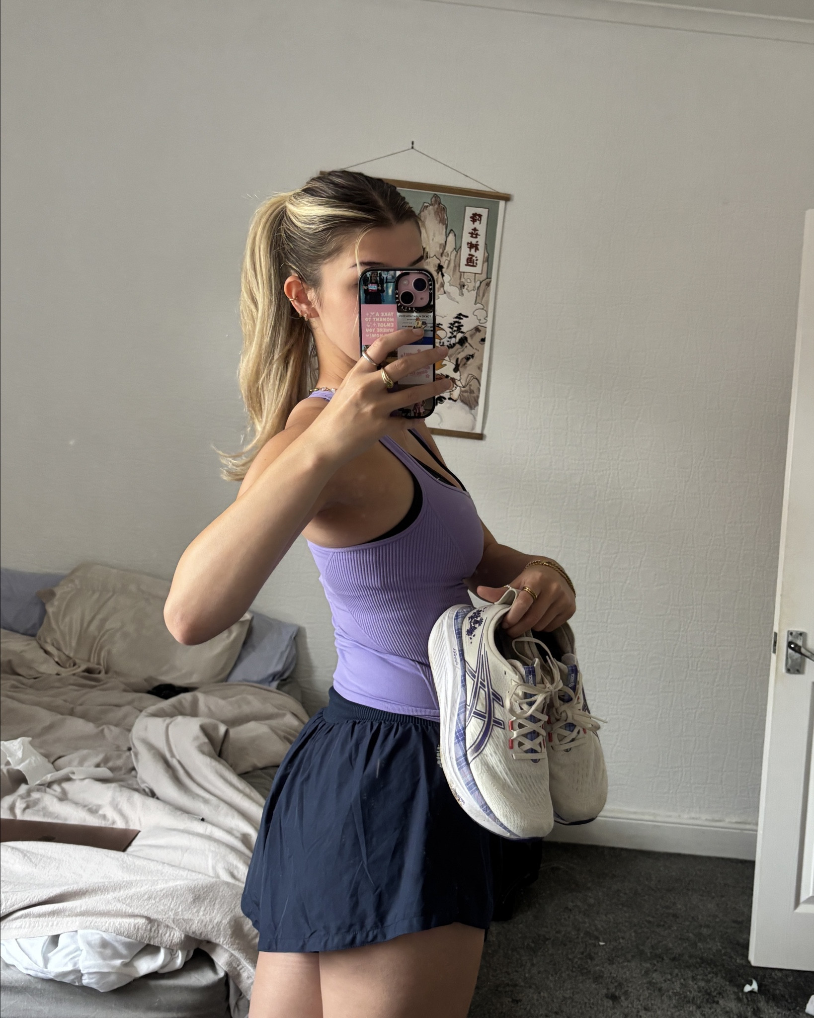 Another day another run outfit slayyyy🧚🏻 

purple free people top, blue carpe diem shorts, and my fave asics trainers!! 

The trainers are the Eilish McClogan limited edition Gel Nimbus 27s but they’re unlinkable on here:( but you can find them on Asics UK!!🍓🍓🍓