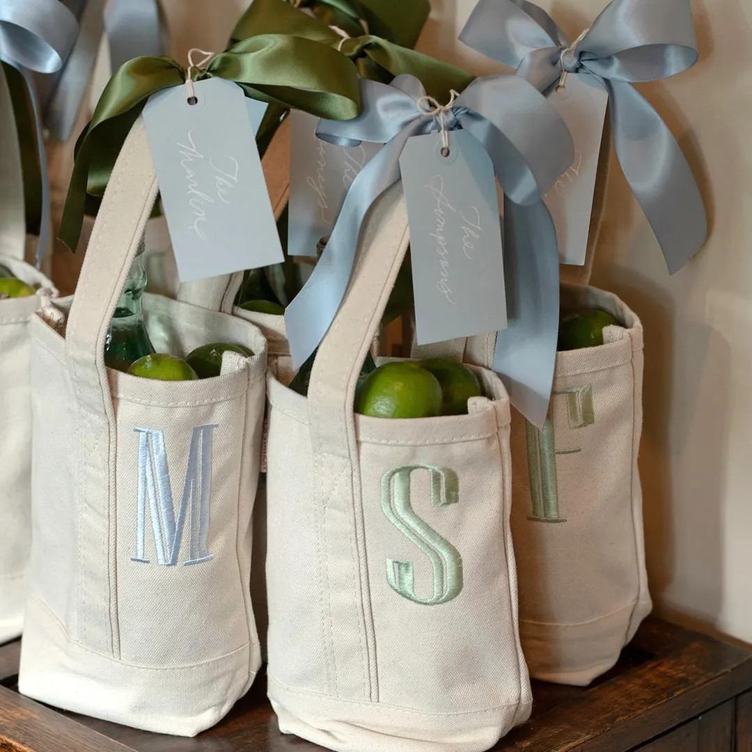 Custom Monogram Canvas Wine Tote - Personalized Two-bottle Carrier - Embroidered Hostess, Bachelo... | Etsy (US)