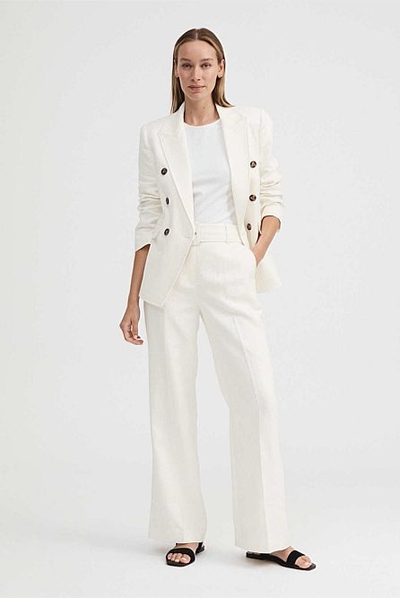 Linen Double-Breasted Crop Sleeve Blazer | Witchery