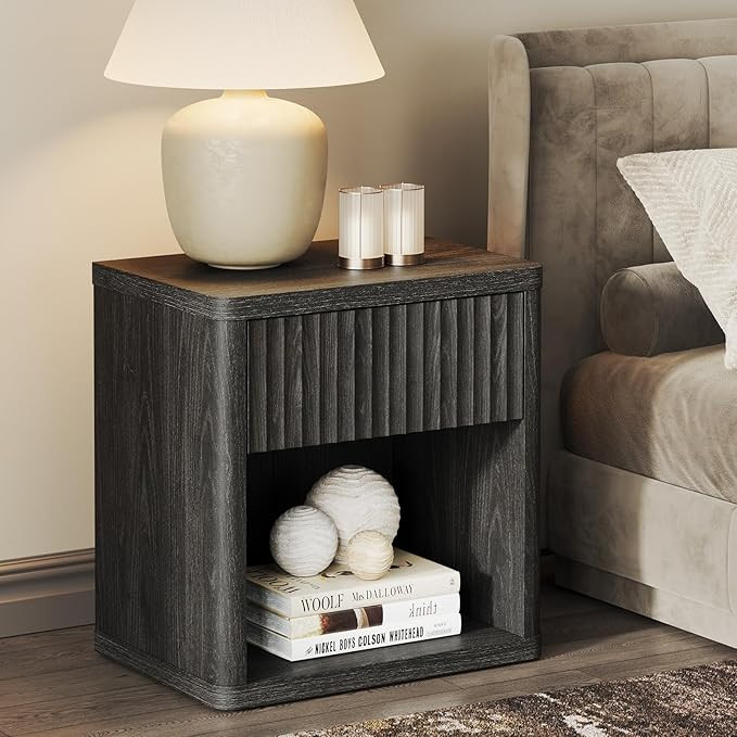 SICOTAS Night Stand Nightstand with Drawer Storage Fluted Bed Side Table End Table Large Modern W... | Amazon (US)