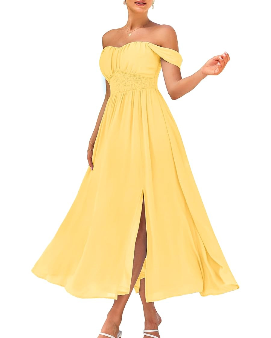 GRACE KARIN 2025 Women's Summer Floral Print Flowy A Line Maxi Dresses Sleeveless Smocked Off Sho... | Amazon (US)