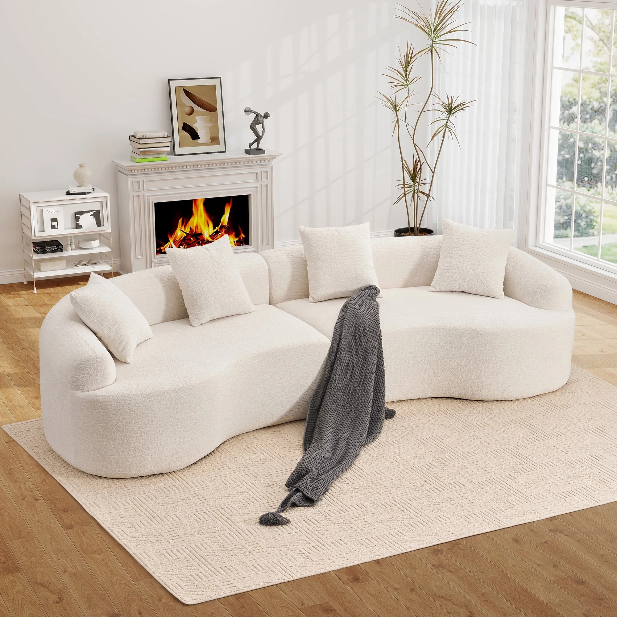 Timbernest Sectional Couch, 110" Curved Chenille Sleeper Sofa, 4 Seater Modular Sectional with 4 ... | Walmart (US)